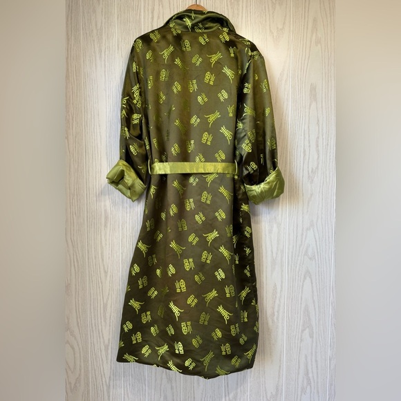 Double Dragon Green Rayon Smoke Jacket Robe Size L EUC - Picture 5 of 5